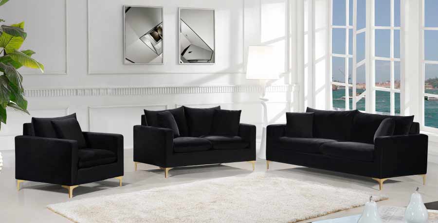 Meridian Furniture - Naomi Velvet Sofa in Black - 633Black-S