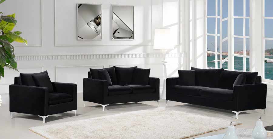 Meridian Furniture - Naomi Velvet Sofa in Black - 633Black-S