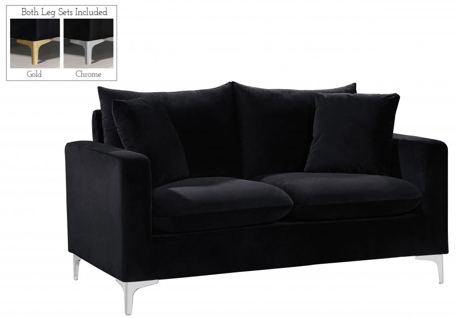 Meridian Furniture - Naomi Velvet Loveseat in Black - 633Black-L - GreatFurnitureDeal