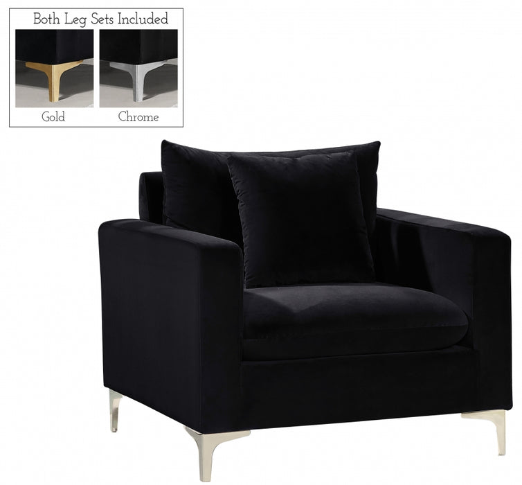 Meridian Furniture - Naomi Velvet Chair in Black - 633Black-C - GreatFurnitureDeal