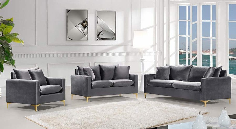 Meridian Furniture - Naomi Velvet Loveseat in Grey - 633Grey-L - GreatFurnitureDeal