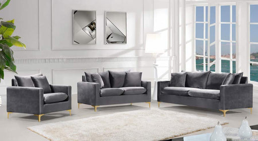 Meridian Furniture - Naomi 3 Piece Living Room Set in Grey - 633Grey-S-3SET - GreatFurnitureDeal