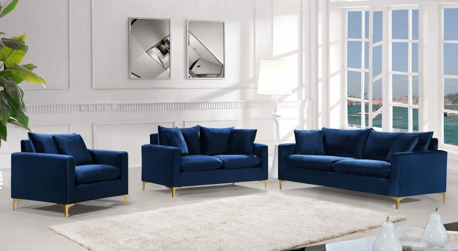 Meridian Furniture - Naomi Velvet Sofa in Navy - 633Navy-S - GreatFurnitureDeal
