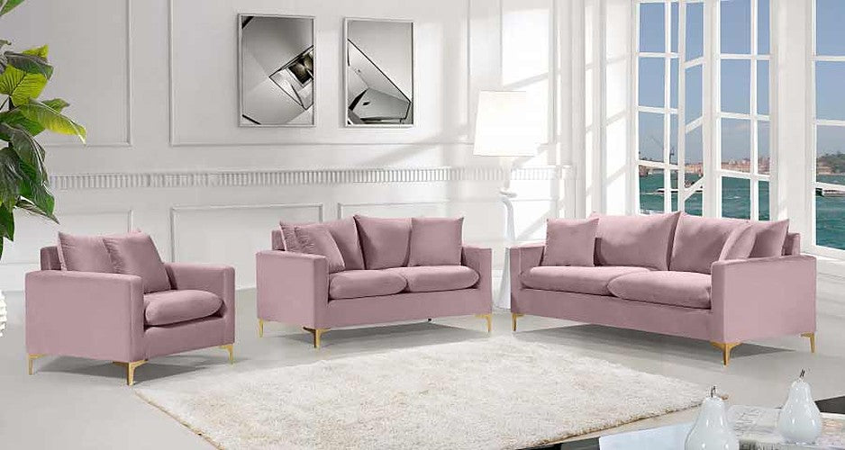 Meridian Furniture - Naomi Velvet Sofa in Pink - 633Pink-S - GreatFurnitureDeal