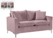 Meridian Furniture - Naomi Velvet Loveseat in Pink - 633Pink-L - GreatFurnitureDeal