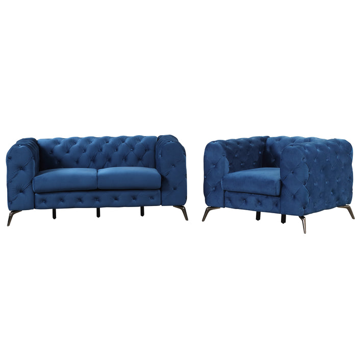 GFD Home - Modern 3-Piece Sofa Sets with Sturdy Metal Legs,Velvet Upholstered Couches Sets Including Three Seat Sofa, Loveseat and Single Chair for Living Room Furniture Set,Blue - GreatFurnitureDeal