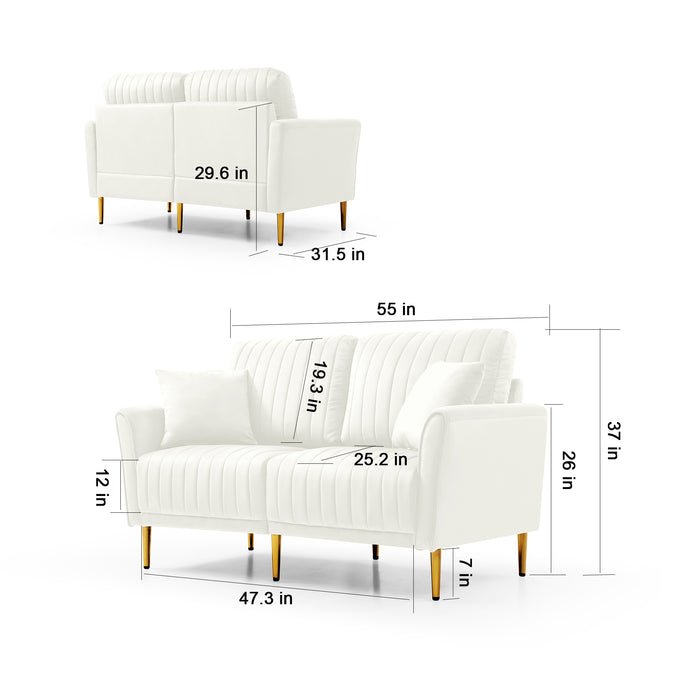 GFD Home - Modern Upholstered Sofa 3 Seater Couches and 2 Set of 2 Seater Couchses for Living Room Sectional Sofas w/throw Pillows and Gold Metal Legs, Cream Velvet - GreatFurnitureDeal
