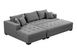 GFD Home - 111'' Tufted Fabric 3-Seat L-Shape Sectional Sofa Couch Set w/Chaise Lounge, Ottoman Coffee Table Bench, Dark Grey - GreatFurnitureDeal