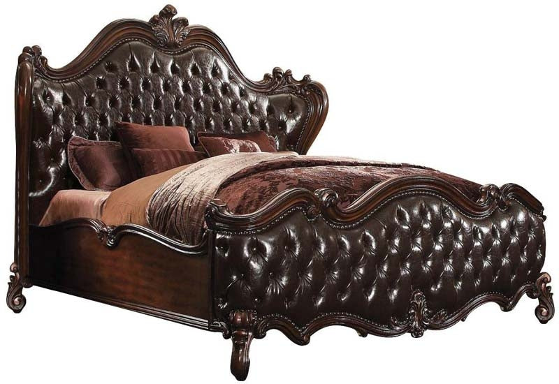 Acme Furniture - Versailles Cal King Bed in D.Brown PU/Cherry Oak - 21114CK