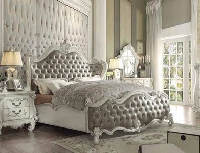 Acme Furniture - Versailles Cal King Bed in Vintage Gray PU/Bone White - 21144CK