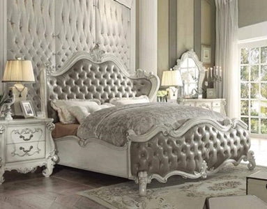 Acme Furniture - Versailles King Bed in Vintage Gray PU/Bone White - 21147EK