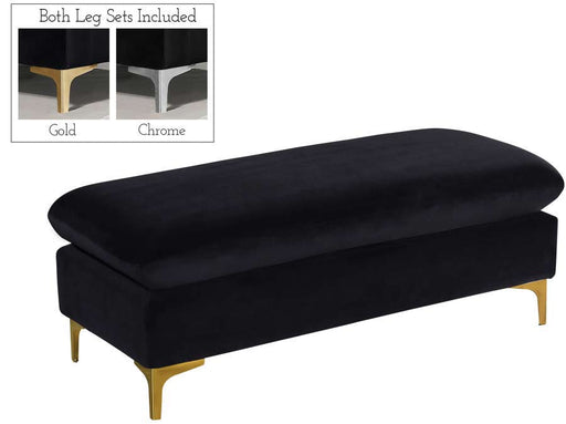 Meridian Furniture - Naomi Velvet Ottoman Bench in Black - 636Black-Ott - GreatFurnitureDeal