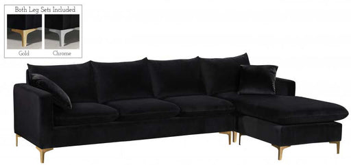Meridian Furniture - Naomi Velvet Reversible Sectional in Black - 636Black-Sectional - GreatFurnitureDeal