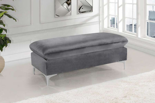 Meridian Furniture - Naomi Velvet Ottoman Bench in Grey - 636Grey-Ott - GreatFurnitureDeal