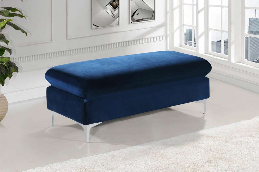 Meridian Furniture - Naomi Velvet Ottoman Bench in Navy - 636Navy-Ott - GreatFurnitureDeal