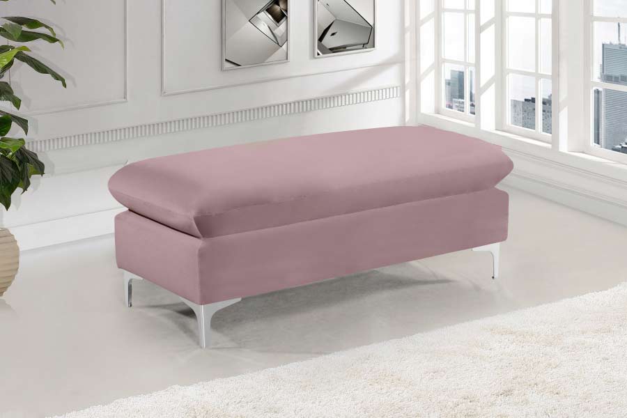 Meridian Furniture - Naomi Velvet Ottoman Bench in Pink - 636Pink-Ott
