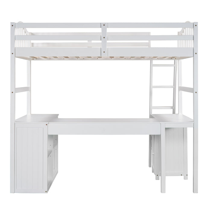 GFD Home - Twin size Loft Bed with Drawers, Cabinet, Shelves and Desk, Wooden Loft Bed with Desk - White(OLD SKU :LP000505AAK) - GreatFurnitureDeal