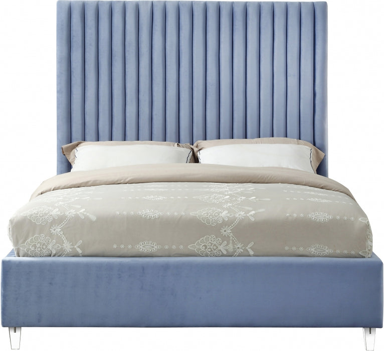 Meridian Furniture - Candace Velvet King Bed in Sky Blue - CandaceSkyBlu-K - GreatFurnitureDeal