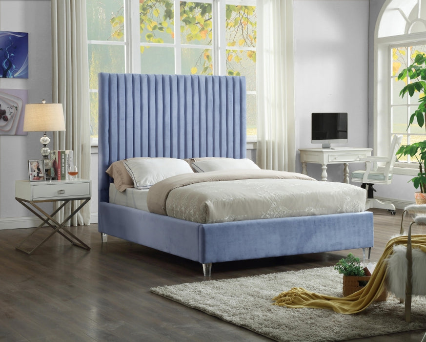 Meridian Furniture - Candace Velvet King Bed in Sky Blue - CandaceSkyBlu-K - GreatFurnitureDeal