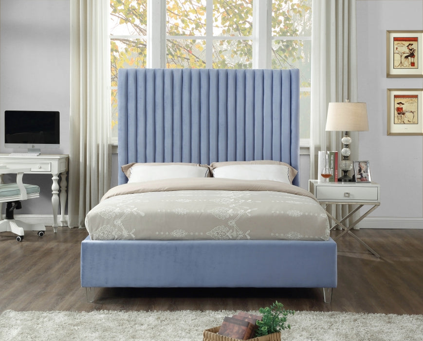 Meridian Furniture - Candace Velvet King Bed in Sky Blue - CandaceSkyBlu-K - GreatFurnitureDeal