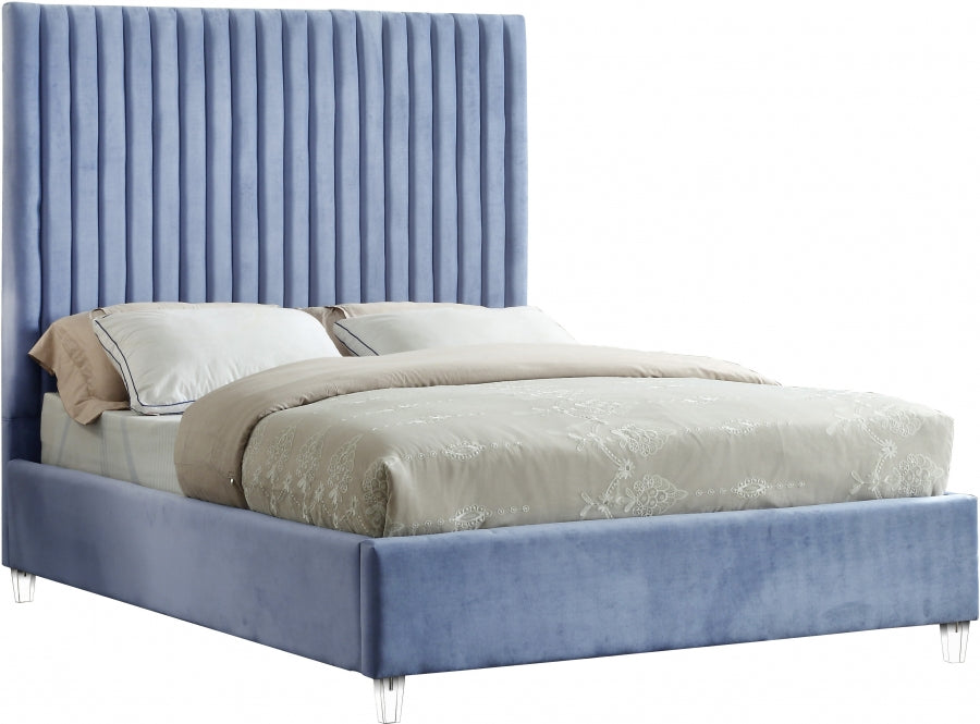 Meridian Furniture - Candace Velvet King Bed in Sky Blue - CandaceSkyBlu-K - GreatFurnitureDeal