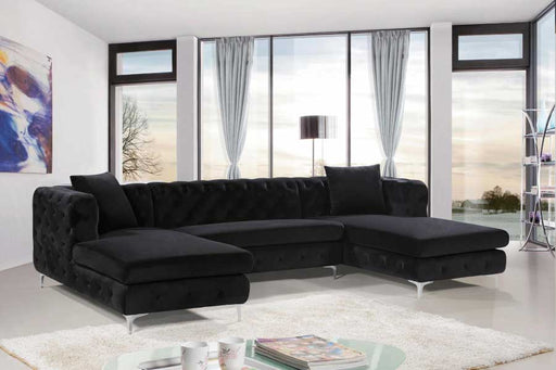Meridian Furniture - Gail Velvet 3 Piece Sectional in Black - 664Black-Sectional - GreatFurnitureDeal