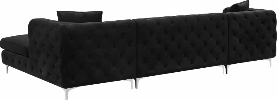 Meridian Furniture - Gail Velvet 3 Piece Sectional in Black - 664Black-Sectional - GreatFurnitureDeal