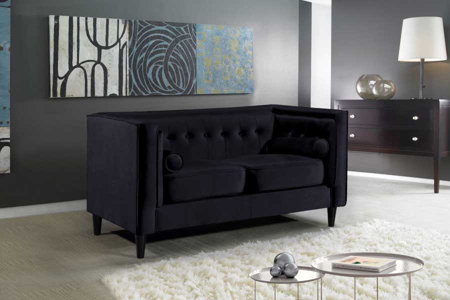 Meridian Furniture - Taylor Velvet Loveseat in Black - 642Black-L