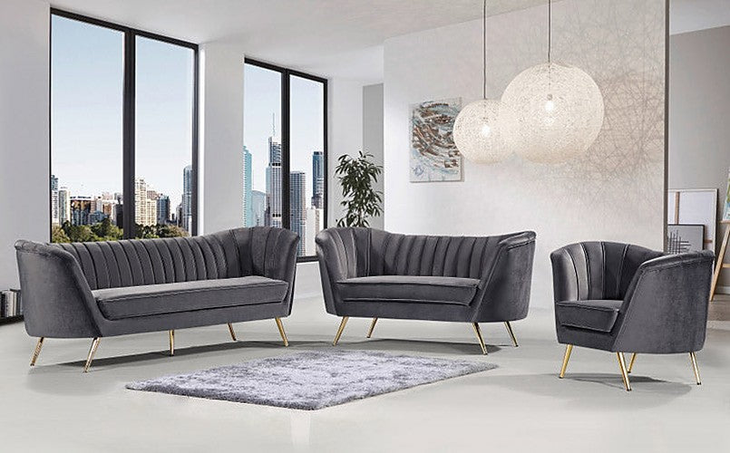 Meridian Furniture - Margo Velvet Sofa in Grey - 622Grey-S - GreatFurnitureDeal