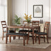 GFD Home - TREXM 6-Piece Kitchen Simple Wooden Dining Table and Chair with Bench, PU Cushion (Walnut) - GreatFurnitureDeal