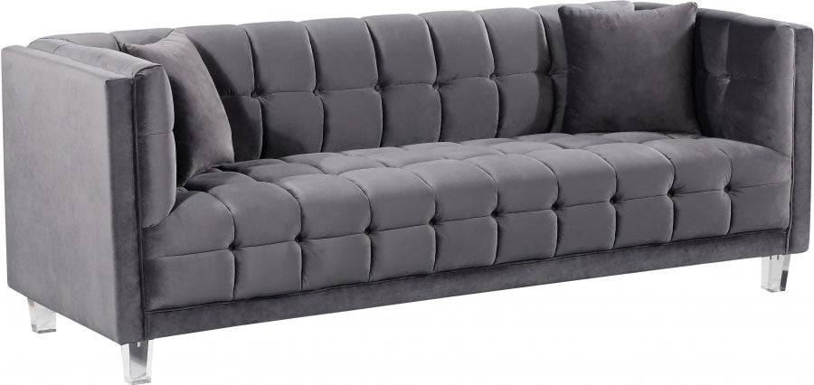 Meridian Furniture - Mariel Velvet Sofa in Grey - 629Grey-S - GreatFurnitureDeal