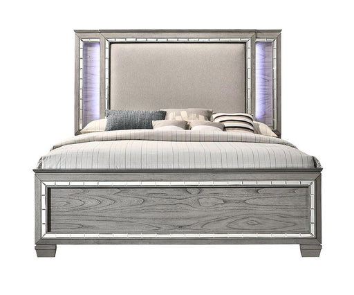 Acme Furniture - Antares Eastern King Bed (LED HB), Fabric & Light Gray Oak - 21817EK - GreatFurnitureDeal