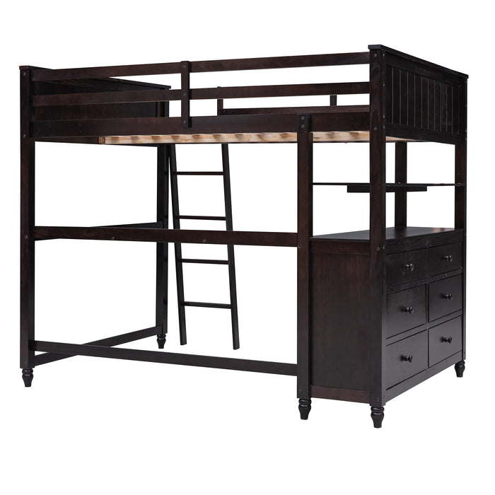 GFD Home - Full size Loft Bed with Drawers and Desk, Wooden Loft Bed with Shelves - Espresso(OLD SKU:LT000529AAP) - GreatFurnitureDeal