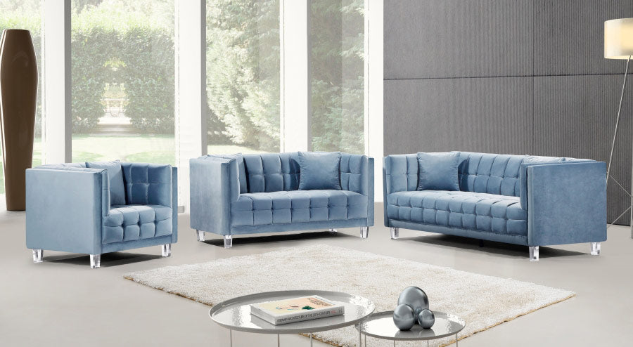Meridian Furniture - Mariel Velvet Loveseat in Sky Blue - 629SkyBlu-L - GreatFurnitureDeal