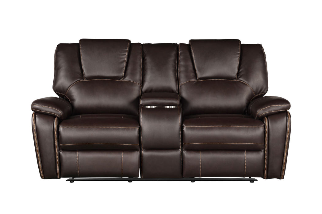 GFD Home - Hong Kong 2 Piece Power Reclining Sofa Set made with Faux Leather in Brown - GreatFurnitureDeal