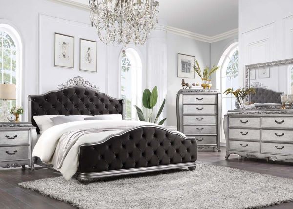 Acme Furniture - Leonora Eastern King Bed, Fabric & Vintage Platinum - 22137EK - GreatFurnitureDeal