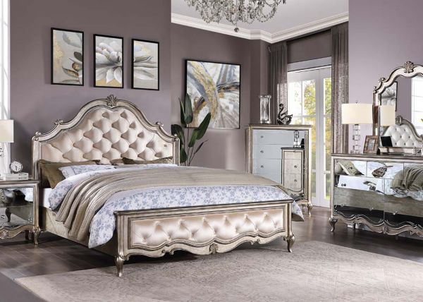 Acme Furniture - Esteban 6 Piece Eastern King Bedroom Set In Antique Champagne - 22197EK-6SET