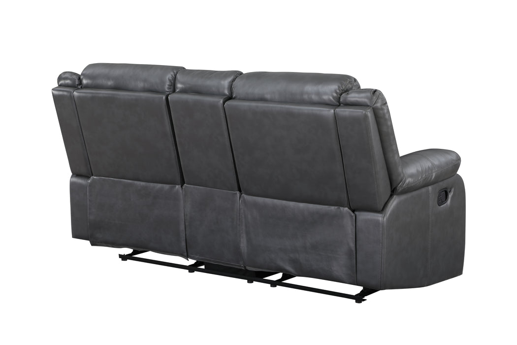 GFD Home - Martin 3 Pc Manual Reclining Sofa set finished with Faux Leather/ Wood in Gray - GreatFurnitureDeal