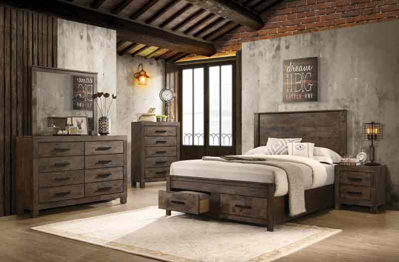Coaster Furniture - Woodmont 4 Piece Eastern King Platform Bedroom Set in Rustic Golden Brown - 222631KE-S4 - GreatFurnitureDeal