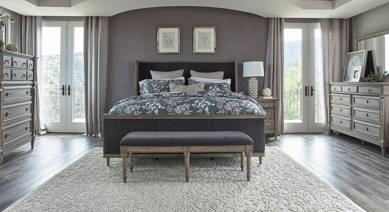 Coaster Furniture - Alderwood Eastern King Upholstered Panel Bed Charcoal Grey - 223121KE - GreatFurnitureDeal