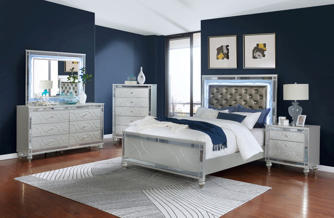 Coaster Furniture - Gunnison Eastern King Panel Bed With LED Lighting Silver Metallic - 223211KE