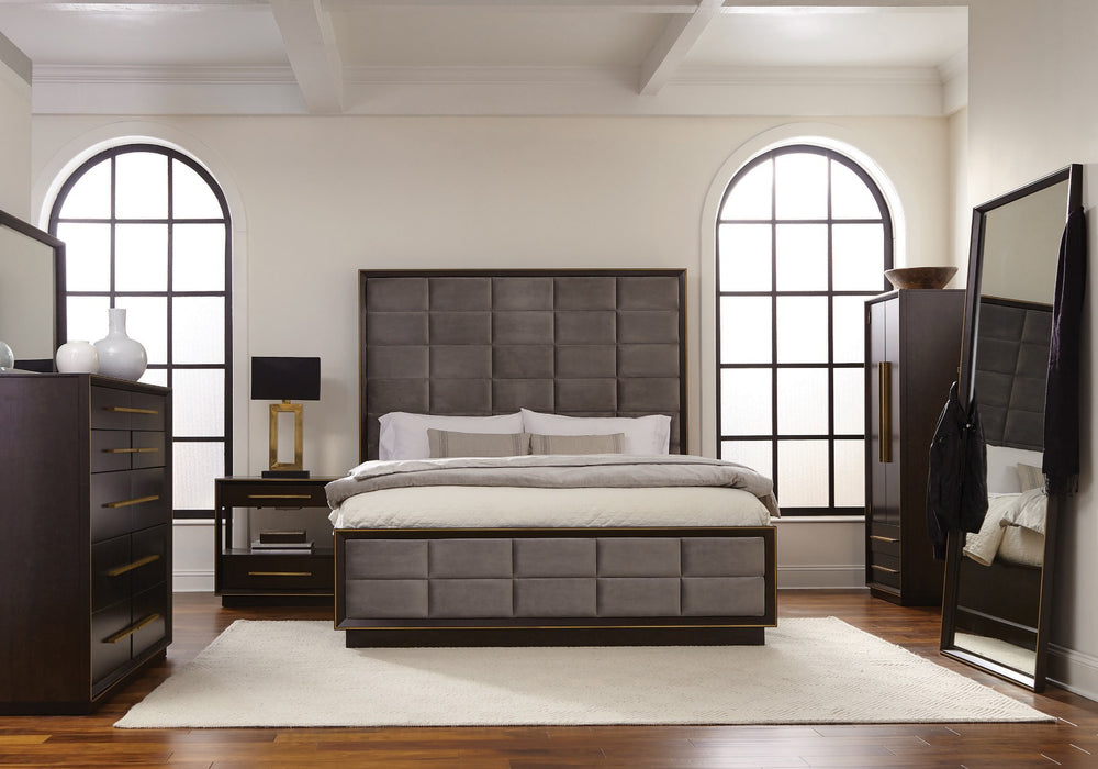 Coaster Furniture - Durango Eastern King Upholstered Bed Smoked Peppercorn And Grey - 223261KE - GreatFurnitureDeal