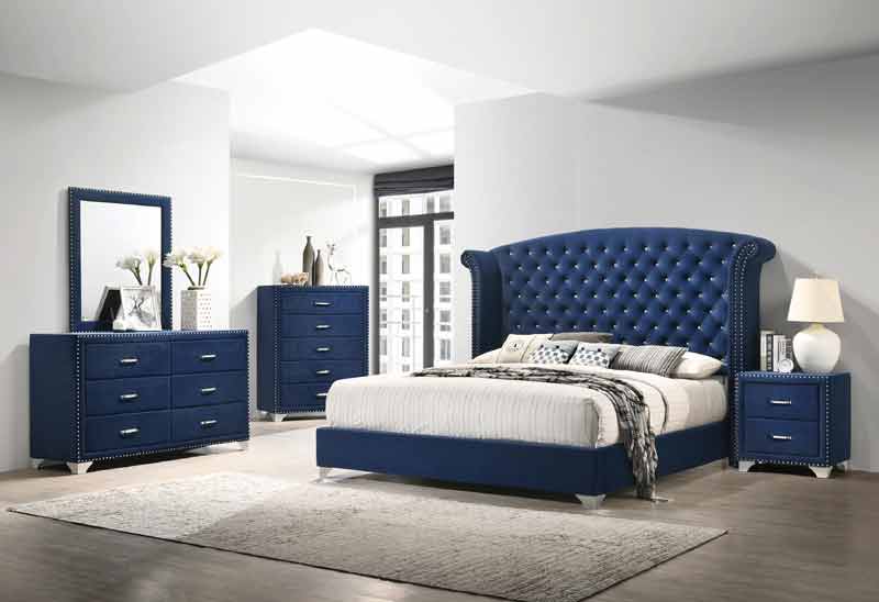 Coaster Furniture - Melody Eastern King Wingback Upholstered Bed in Blue - 223371KE
