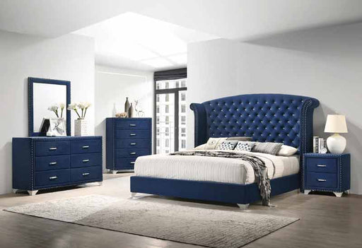 Coaster Furniture - Melody 4 Piece Eastern King Tufted Upholstered Bedroom Set in Blue - 223371KE-S4 - GreatFurnitureDeal