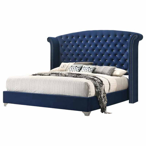 Coaster Furniture - Melody California King Wingback Upholstered Bed in Blue - 223371KW - GreatFurnitureDeal
