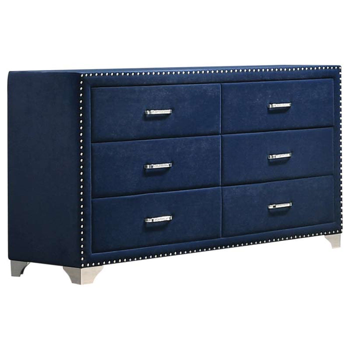Coaster Furniture - Melody 6 Drawer Upholstered Dresser with Mirror in Blue - 223373-374 - GreatFurnitureDeal