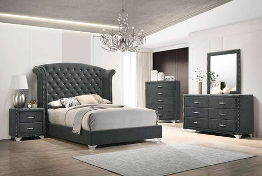 Coaster Furniture - Melody 5 Piece Queen Tufted Upholstered Bedroom Set in Grey - 223381Q-S5 - GreatFurnitureDeal