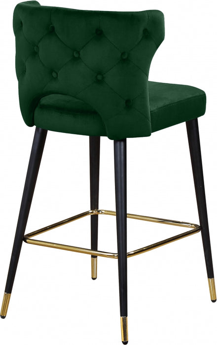 Meridian Furniture - Kelly Velvet Counter Stool Set of 2 in Green - 791Green-C - GreatFurnitureDeal