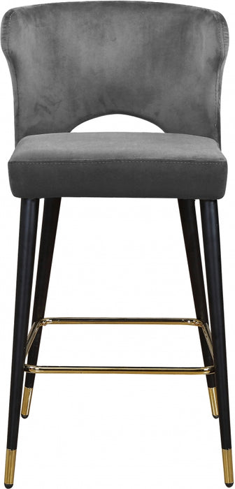 Meridian Furniture - Kelly Velvet Counter Stool Set of 2 in Grey - 791Grey-C - GreatFurnitureDeal