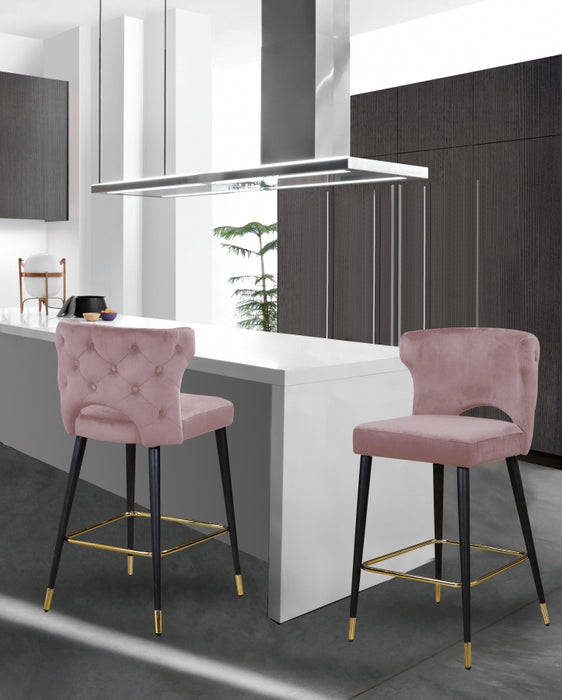 Meridian Furniture - Kelly Velvet Counter Stool Set of 2 in Pink - 791Pink-C